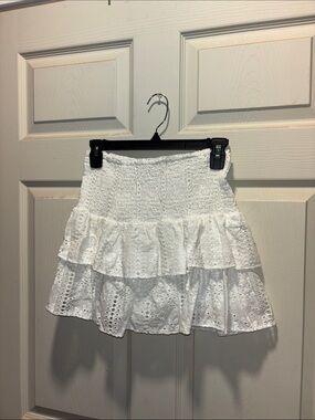 Olivaceous White Tiered Eyelet Mini Skirt